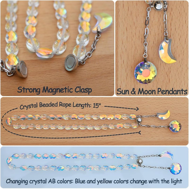 Pedobo Magnetic Curtain Tiebacks, 2 Pack Crystal Beaded Sun & Moon Pendants Sheers/Draperies Holdbacks for Window Home Office Decor (Crystal AB) - Image 3